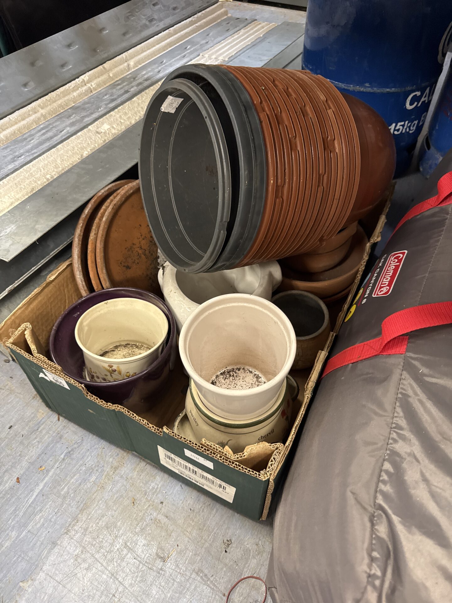 965 Tray of assorted plant pots