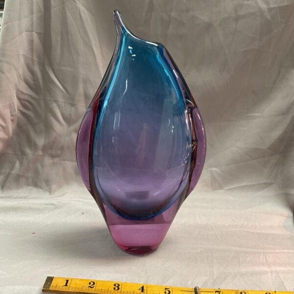 Vintage Murano penguin vase with blue and purple gradient.