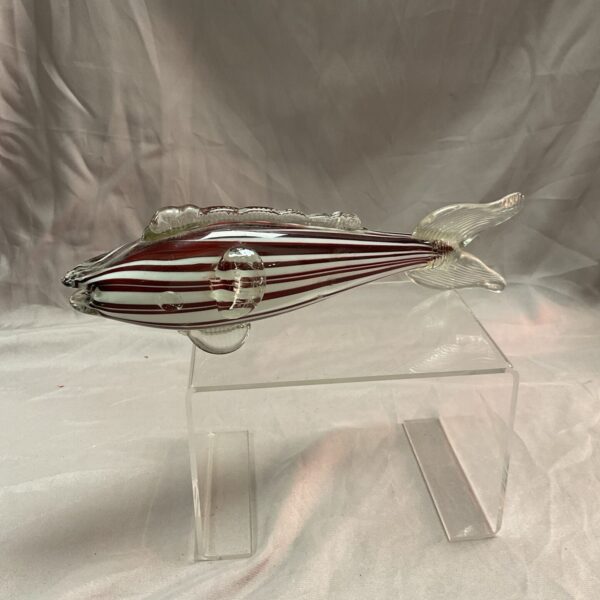 Vibrant ruby red and clear Murano glass fish sculpture.