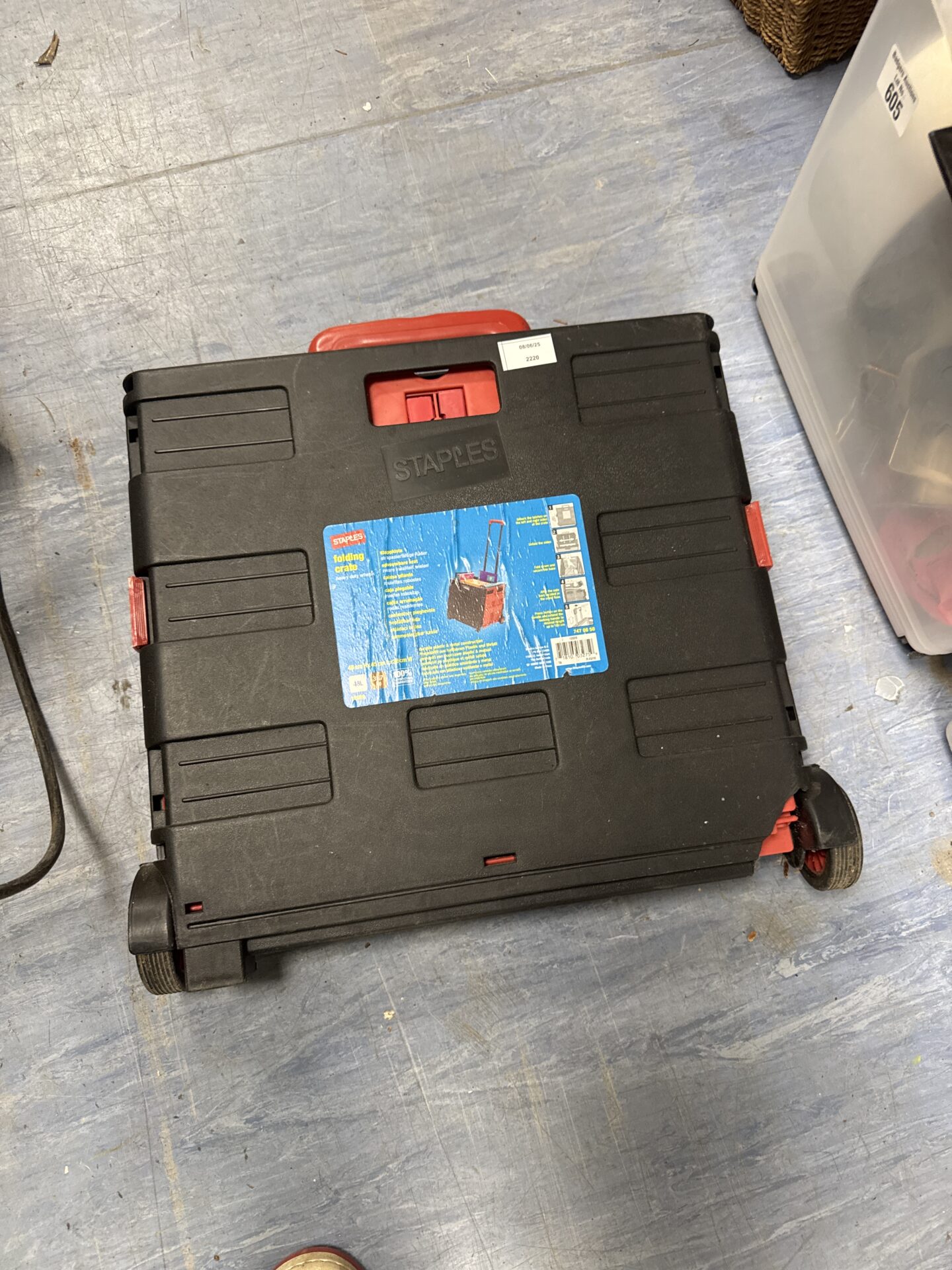 951 Staples folding wheeled crate