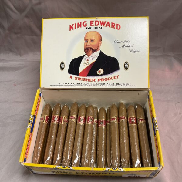 Vintage King Edward cigar box with seventeen cigars inside.