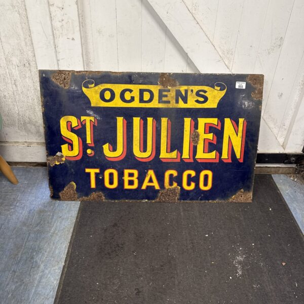 Vintage Ogdens St Julian tobacco enamel advertising sign for collectors.