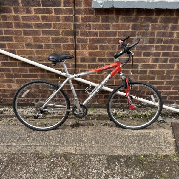 Vintage Specialised Rockhopper mountain bike with manitou forks.