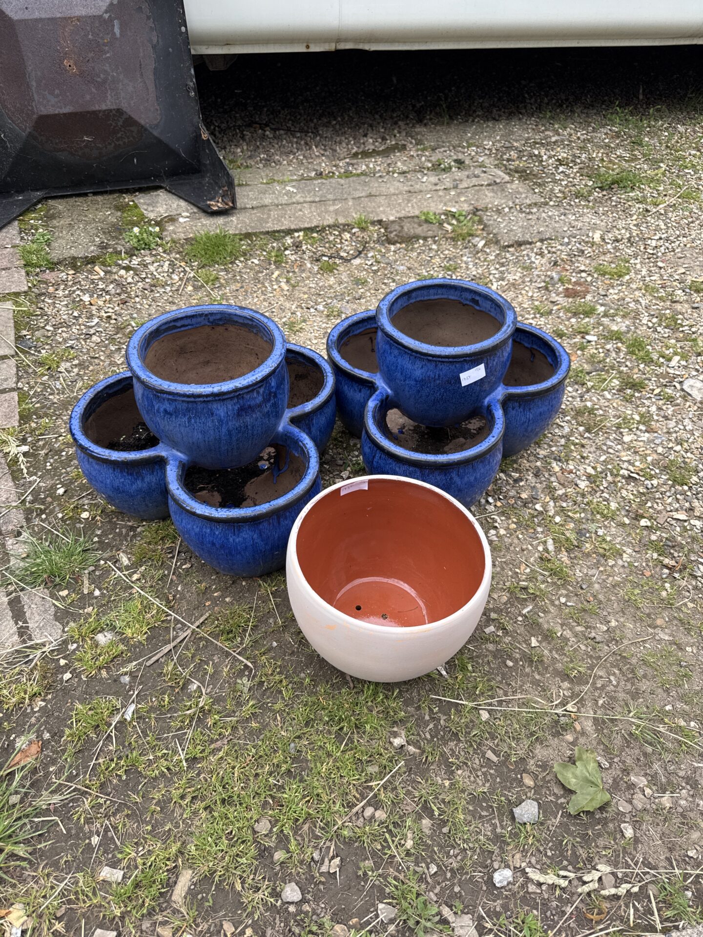 999 Two tiered salt glazed garden multi planters with a painted terracotta pot – terracotta pot 9.5” diameter