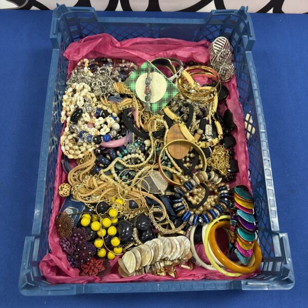 Assorted vintage costume jewellery lot with necklaces and brooches.
