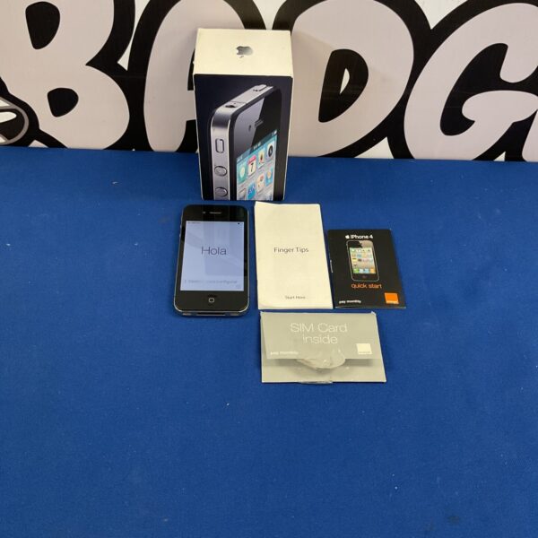Black Apple iPhone 4 in box, vintage smartphone.