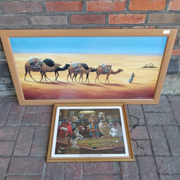 Vintage Rachelle camel print in a wooden frame.