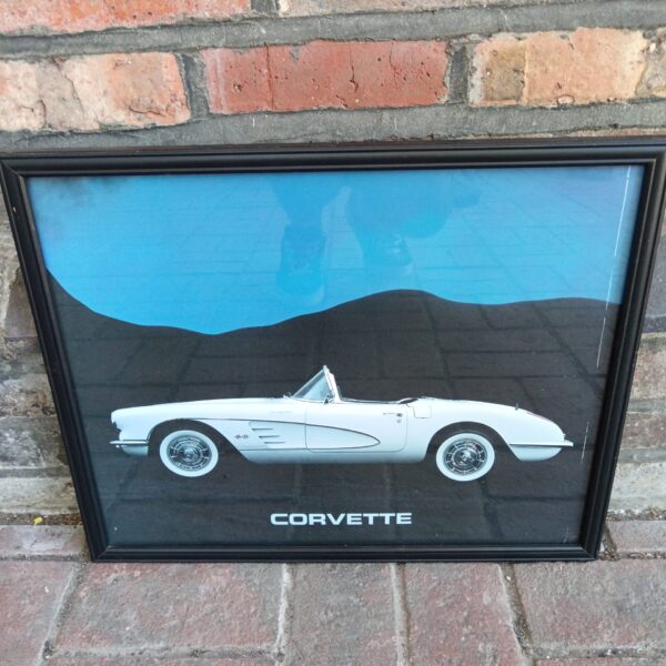 Framed photographic print of a classic vintage Corvette sports car.