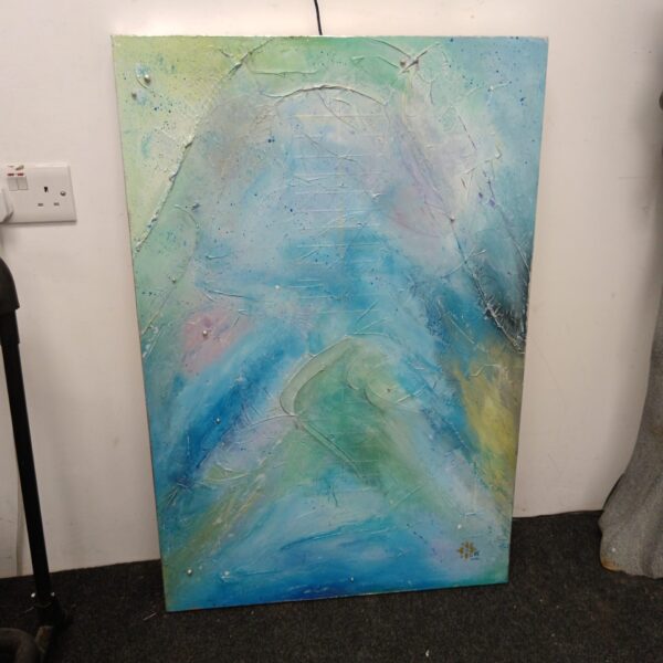 Signed abstract painting by RC with textured surface.