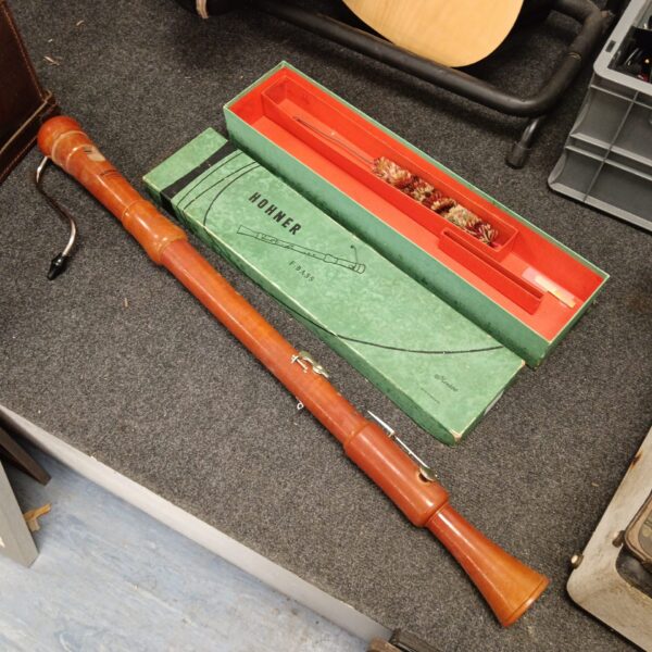 Vintage Hohner F Bass recorder in its original box.