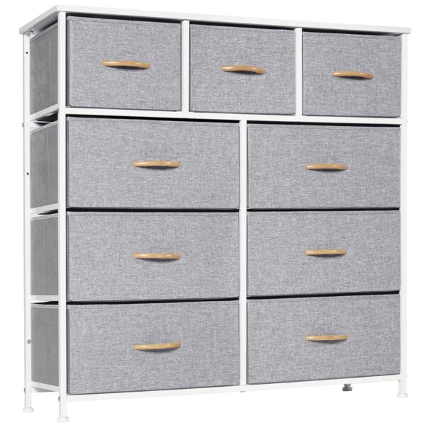 Snow grey fabric drawer unit for bedroom storage.