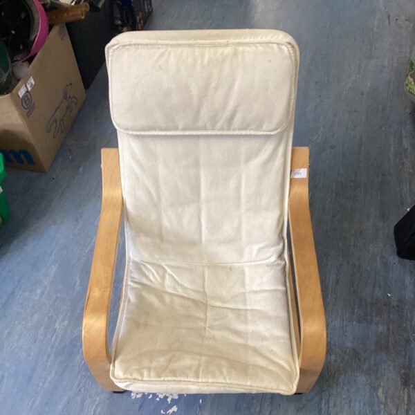 Small wooden Ikea childs chair with padded seat.