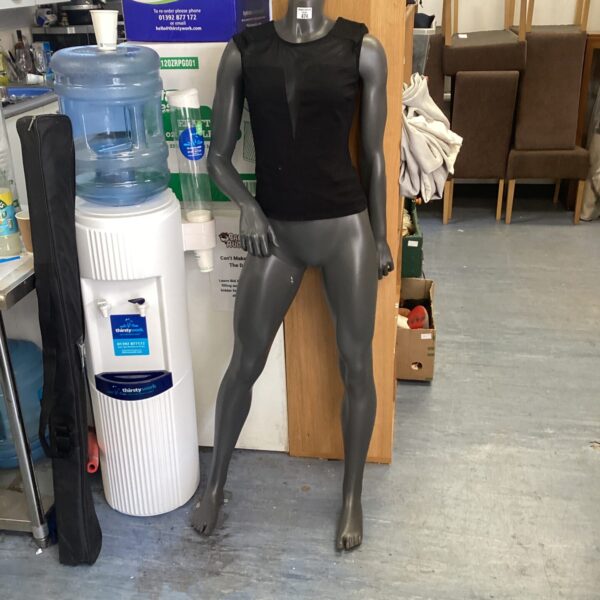 Dark grey ladies mannequin for clothing display.