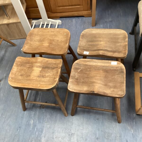 Set of four vintage oak stools with turned legs.