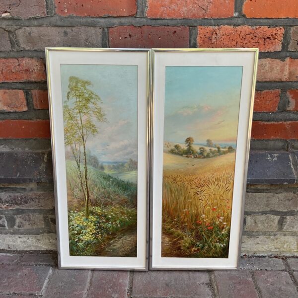Vintage Larpent Roberts oil painting of a golden wheat field.