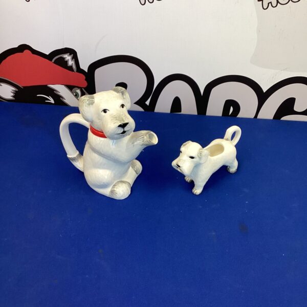 White porcelain dog teapot, vintage collectible animal teapot.