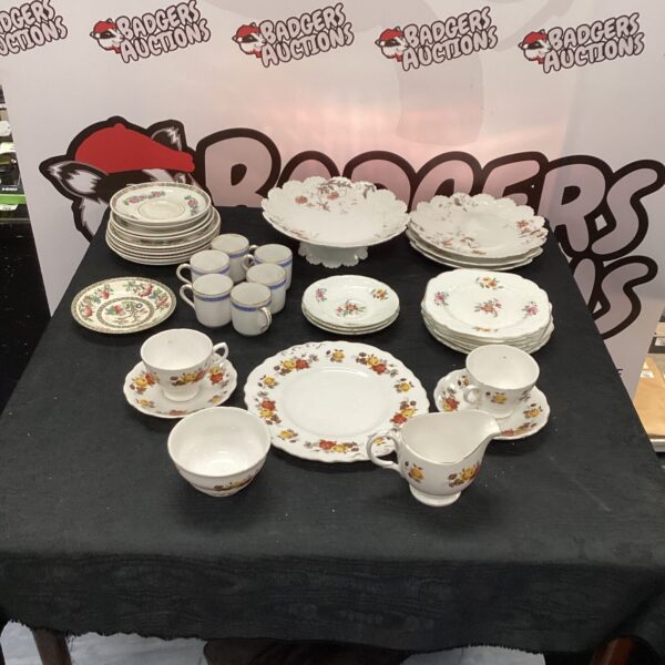 Vintage Colclough china tea set with floral design.