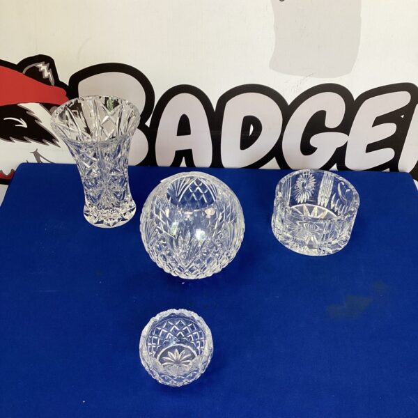 Intricate cut glass crystal goblet, vintage glassware.