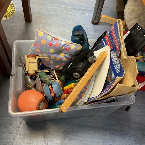 Mixed toy lot including a vintage Batmobile and assorted playthings.