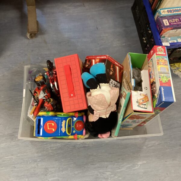 Mixed toy lot with a Star Wars figure and other vintage playthings.