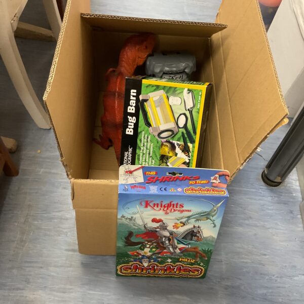 Vintage knights and dragons playset with National Geographic bug barn.
