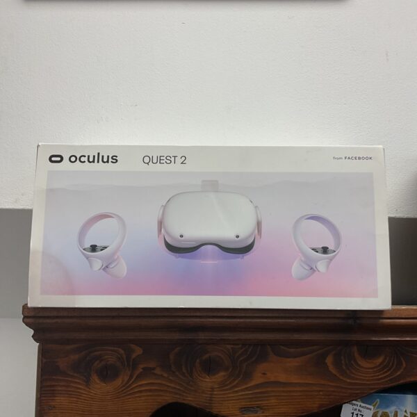 Oculus Quest 2 virtual reality headset with controllers for immersive gaming.