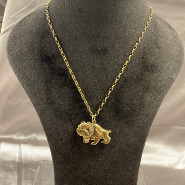 Hallmarked silver gilt bulldog 20” pendant necklace 12.4g
