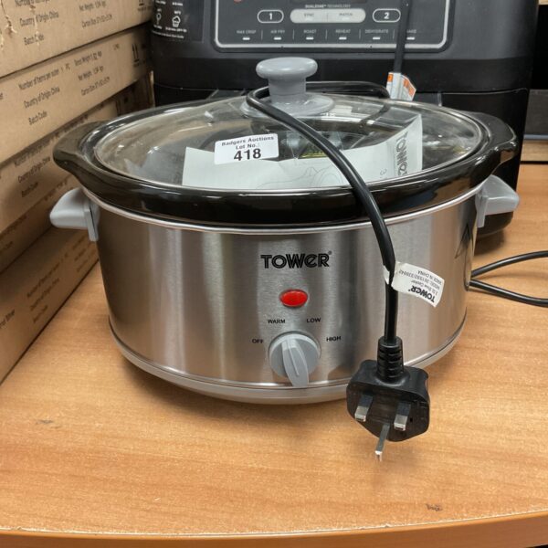Tower slow cooker with ceramic pot for easy cooking.
