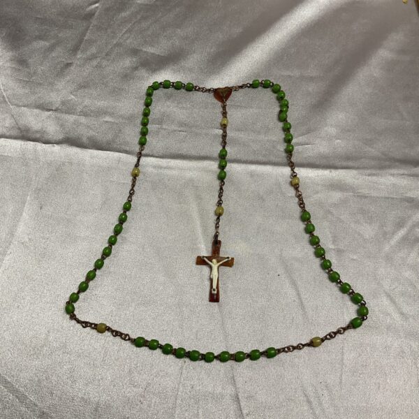 Vintage green stone bead rosary with crucifix pendant.