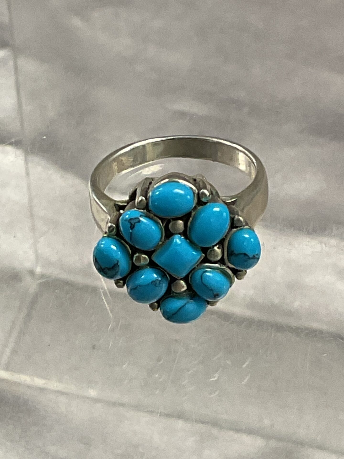 762 925 silver turquoise stone cluster ring size n