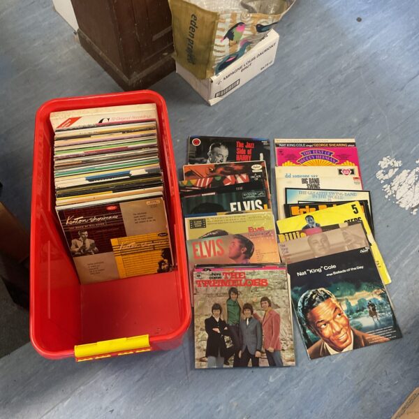 Mixed vinyl record lot featuring Elvis Presley and Nat King Cole.