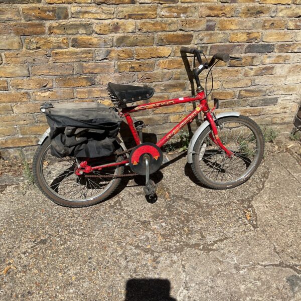Vintage Raleigh Scorpion bike with octupus bag, 1980s retro bicycle.