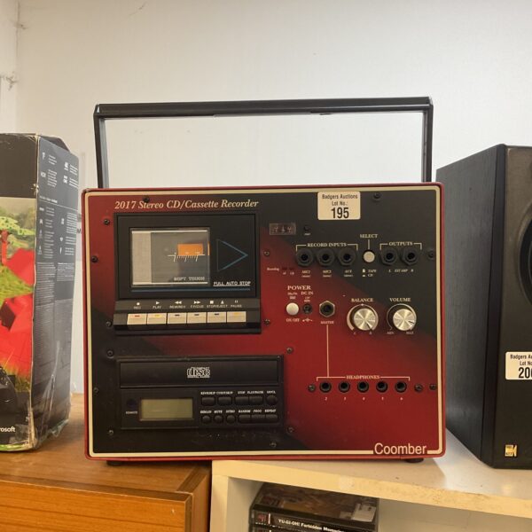 Front view of vintage Coomber stereo CD cassette recorder.