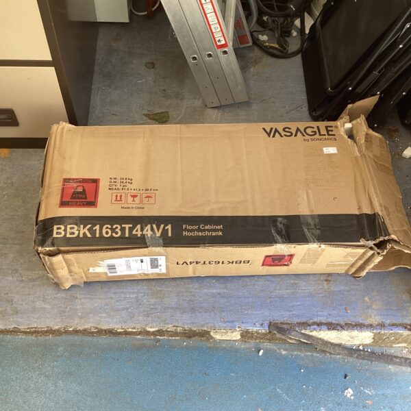 Vasagle floor cabinet in original packaging, ready for assembly.