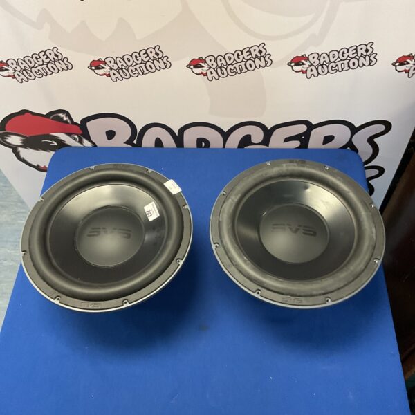 Pair of used SVS 12 inch car subwoofers for vehicle audio.