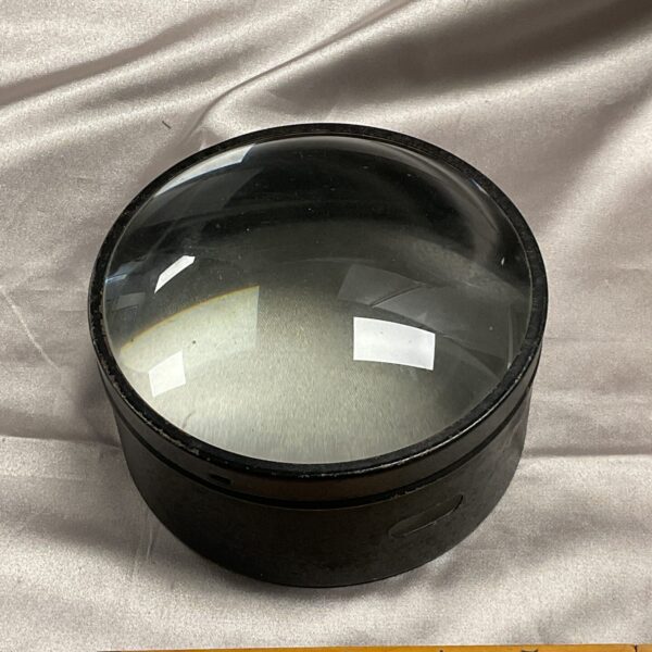 Antique magic lantern condenser lens, large glass projection optic.