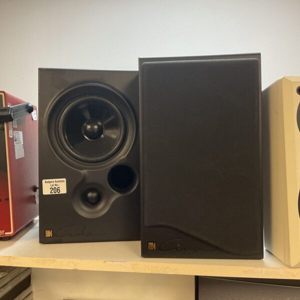 Pair of vintage KEF Coda 7 bookshelf speakers in used condition.