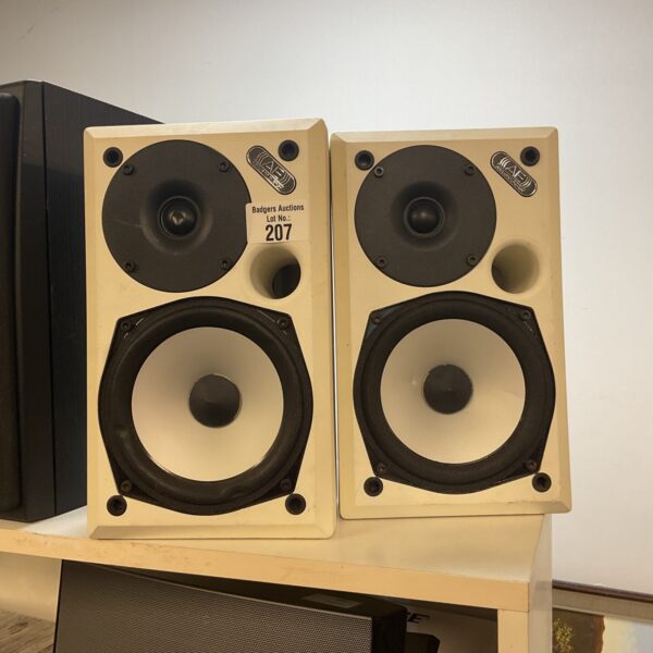 Pair of AE Aegis One compact bookshelf speakers in used condition.