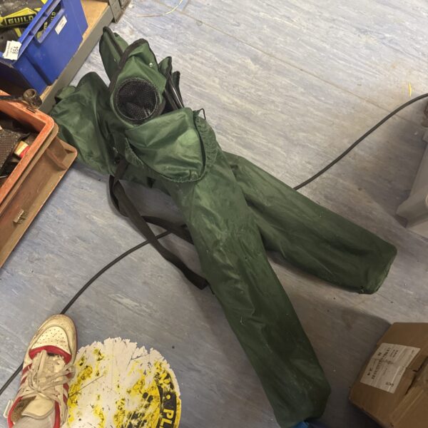 Lot of two folding camping chairs showing signs of wear.