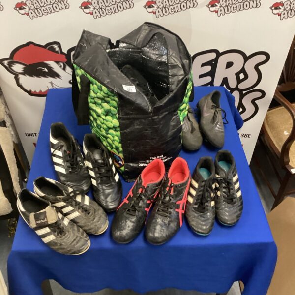 Mixed lot of football boots including Adidas, Nike and Asics.