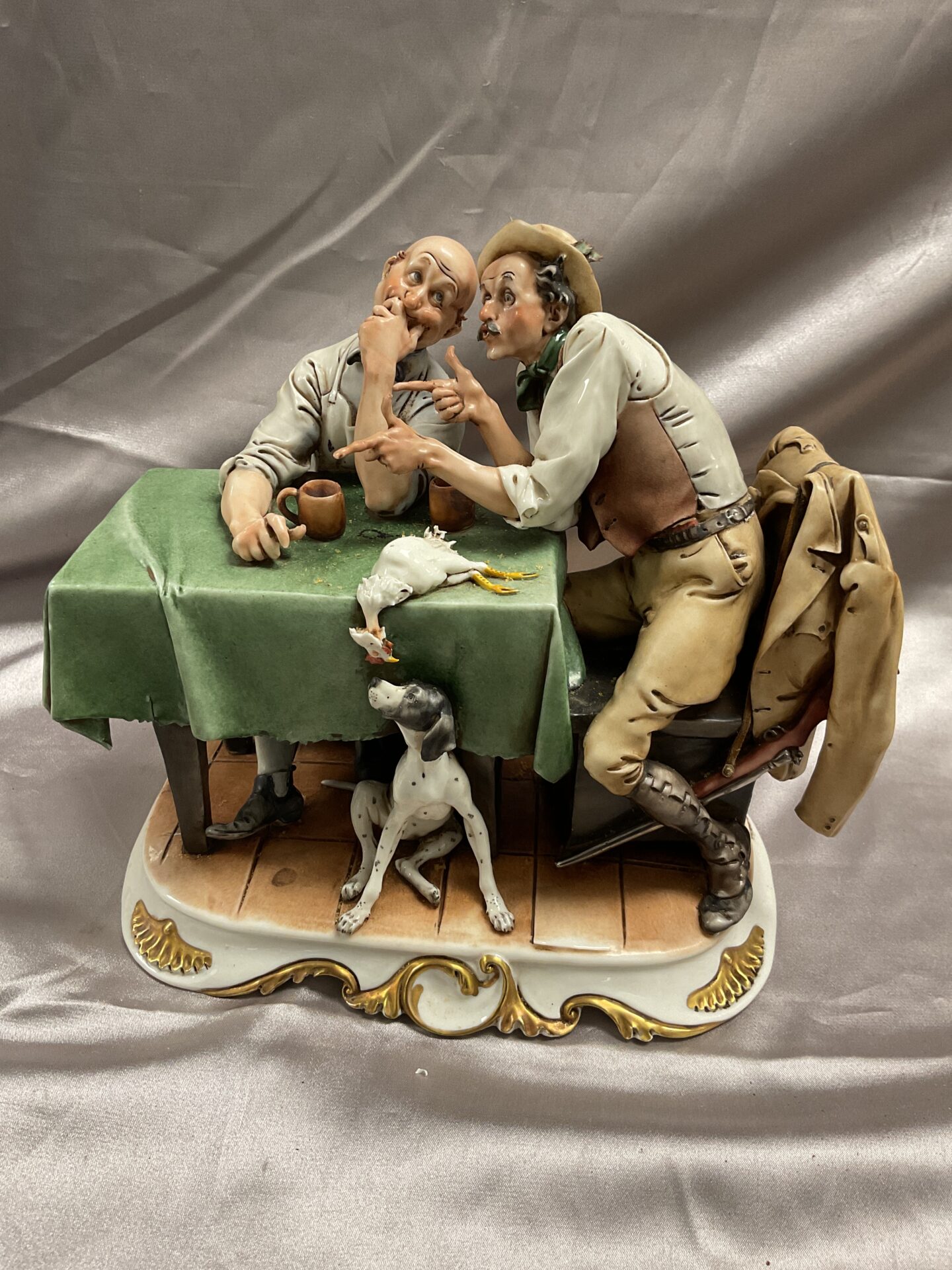 814 A Cappodimonte figure group hunting tales by gieseppe cappe