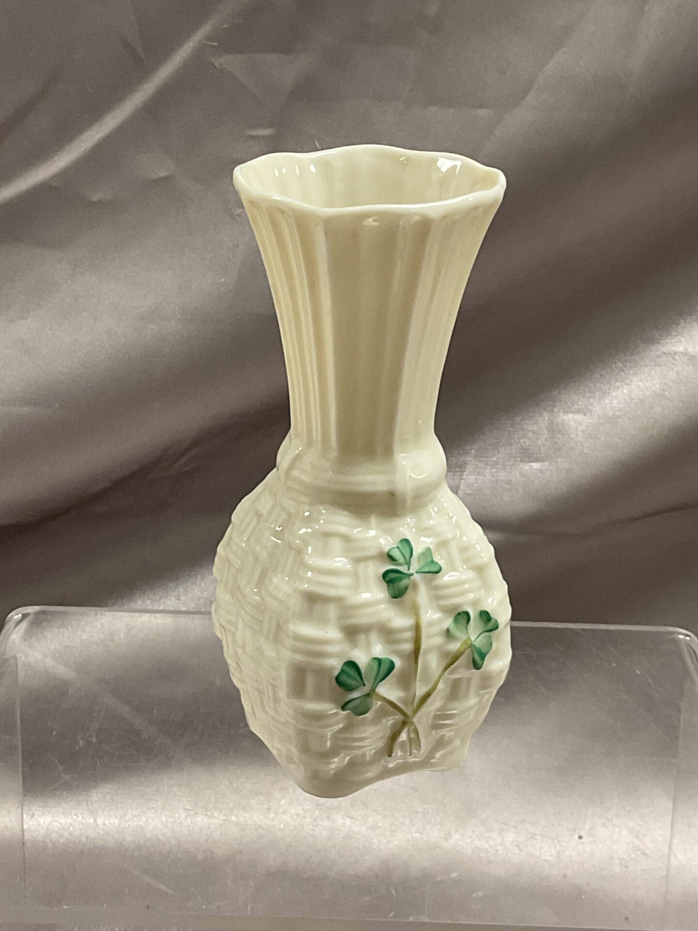 815 Small 4” Beleek Ireland shamrock decorated vase