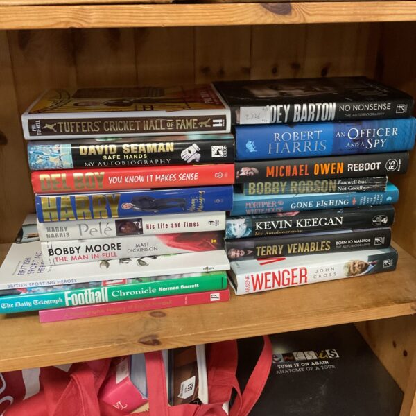 Collection of vintage sports autobiographies, including football biographies.