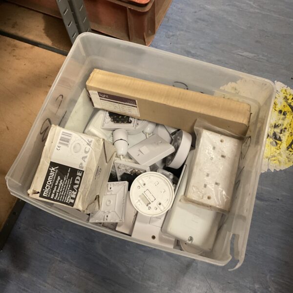 Lot of electrical fittings including wall sockets and light switches.