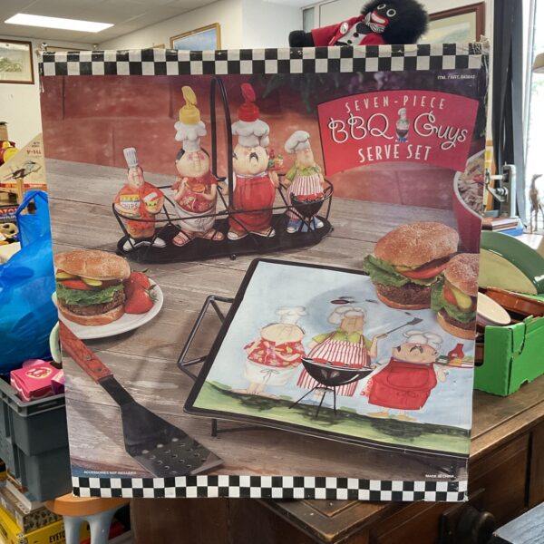Vintage BBQ Guys serve set with character figurines.