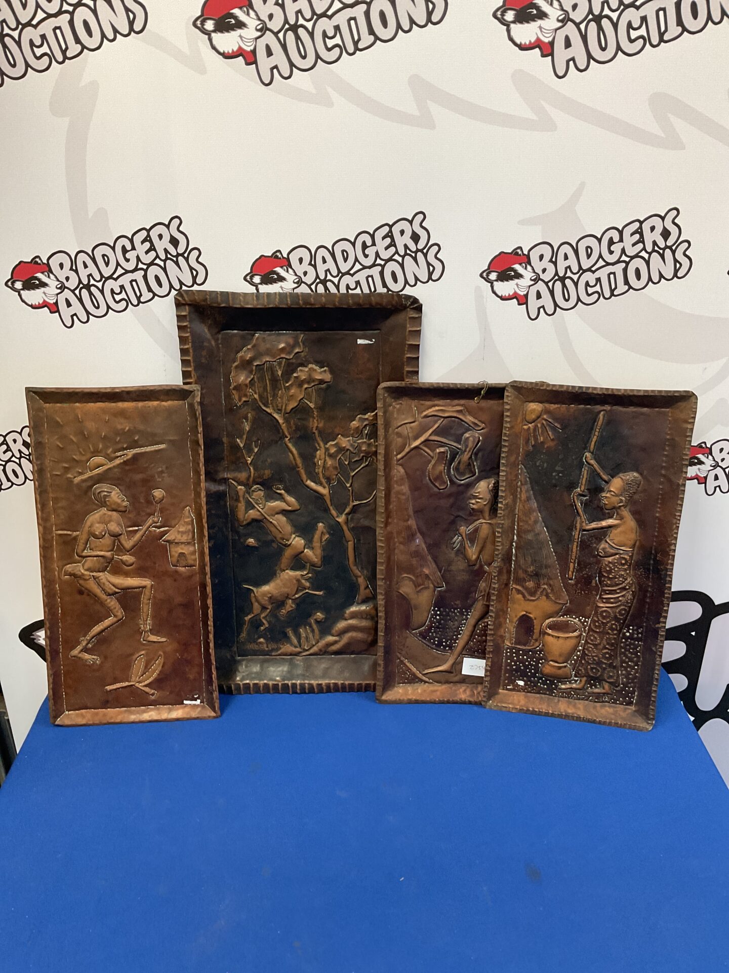029 Four vintage African tribal copper trays