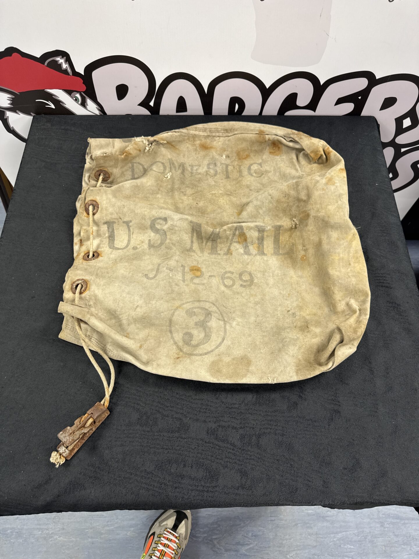 522 Vintage 1969 dated US mail canvas postage bag