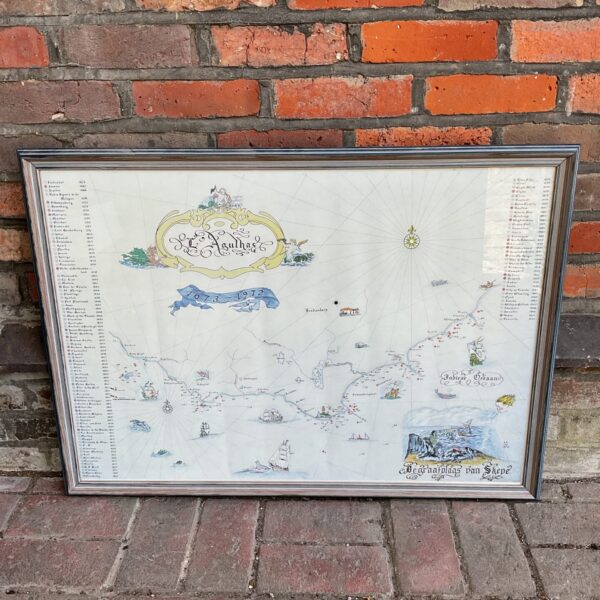 Antique map of the Agulhas Ship Graveyard showing sunken ship locations.