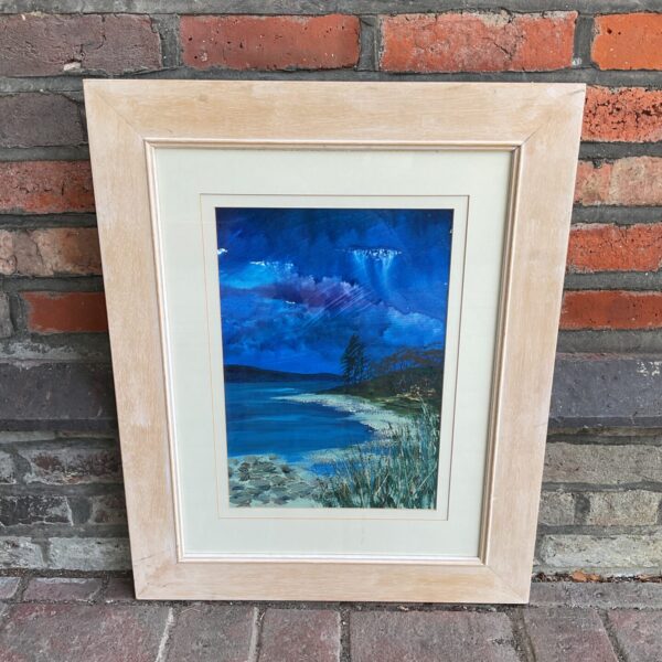 Vibrant mixed media painting of Dervaid Mull, Scotland landscape.
