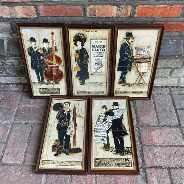 Framed pair of antique Maw & Co Victorian majolica ceramic tiles.